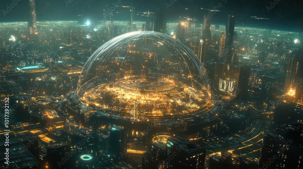 A view from space of an artificial planet, its surface completely engineered with massive domes, skyscrapers, and intricate technology, glowing in the dark of space. A view from space of an artificial planet, its surface completely engineered with massive domes, skyscrapers, and intricate technology, glowing in the dark of space.