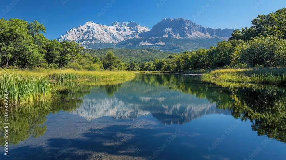 serene lake reflecting majestic mountains under a clear blue sky surrounded by lush greenery creating a tranquil and picturesque landscape perfect for nature lovers and outdoor enthusiasts serene lake reflecting majestic mountains under a clear blue sky surrounded by lush greenery creating a tranquil and picturesque landscape perfect for nature lovers and outdoor enthusiasts