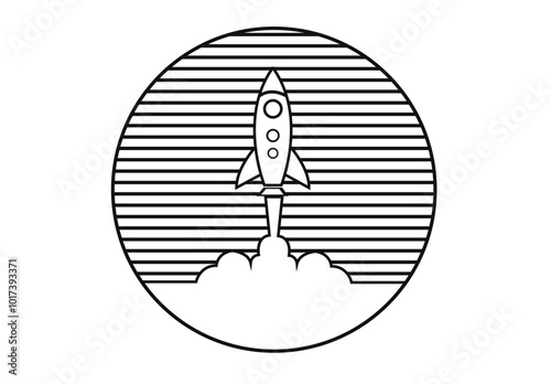Outline Rocketship blasting off. Editable Clip Art.