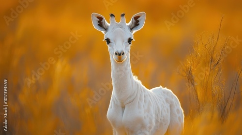 White Giraffe in Golden Field