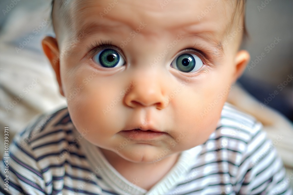 Baby with big curious eyes in close-up portrait Baby with big curious eyes in close-up portrait