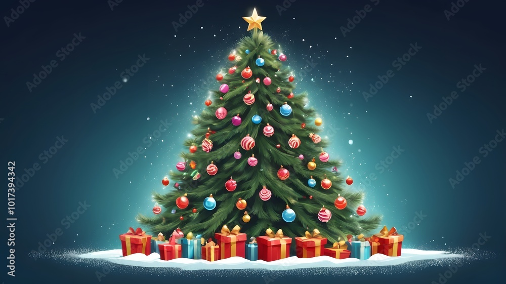Obraz premium Christmas tree with gifts,vector illustration.