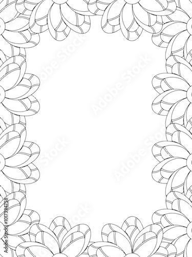 All these designs are hand-drawn and unique Flower Border Beautiful black and white illustration for adult coloring book, This is a printable Beautiful Zentangle Coloring page for KDP Interior, POD p