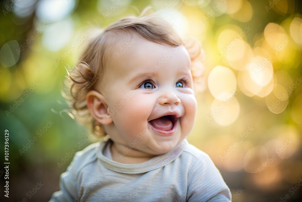 Laughing baby girl with blonde curls and bright eyes Laughing baby girl with blonde curls and bright eyes