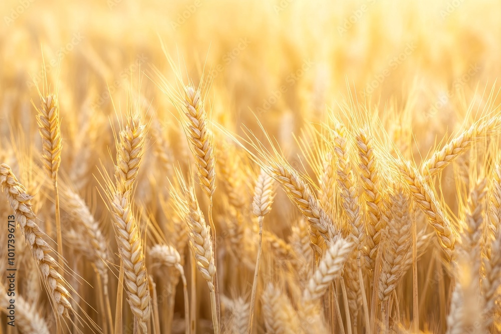 Golden wheat stalks in a field bathed in warm sunlight. Golden wheat stalks in a field bathed in warm sunlight.