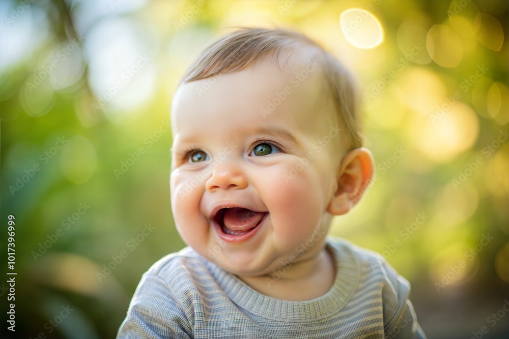 Smiling baby boy laughing in sunny park setting Smiling baby boy laughing in sunny park setting
