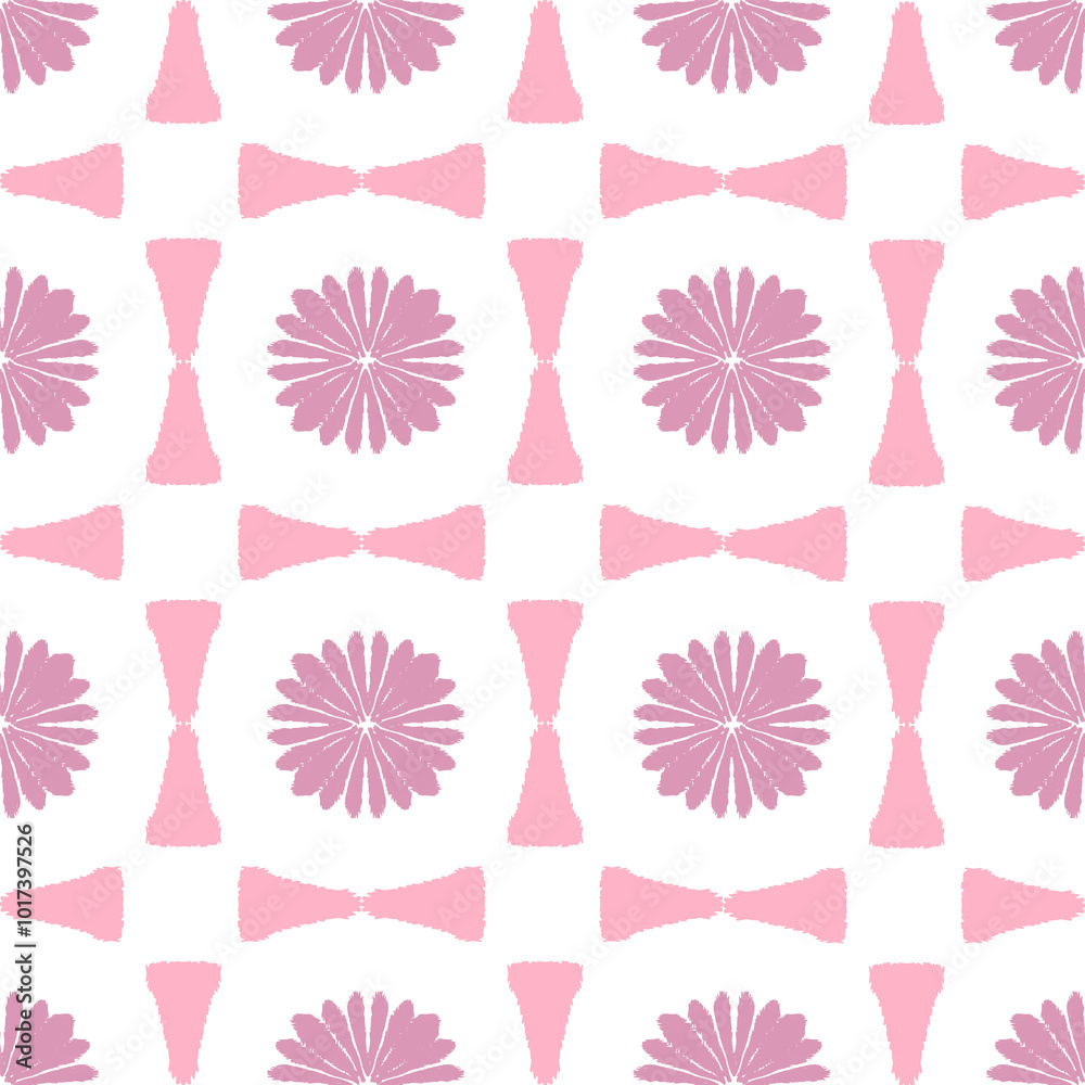 Pink and white embroidery, motif ethnic ikat seamless textile illustration, print striped ornament, pattern, design for wrapping, silk, scarf, clothing, background, textile, carpets, curtains. Pink and white embroidery, motif ethnic ikat seamless textile illustration, print striped ornament, pattern, design for wrapping, silk, scarf, clothing, background, textile, carpets, curtains.