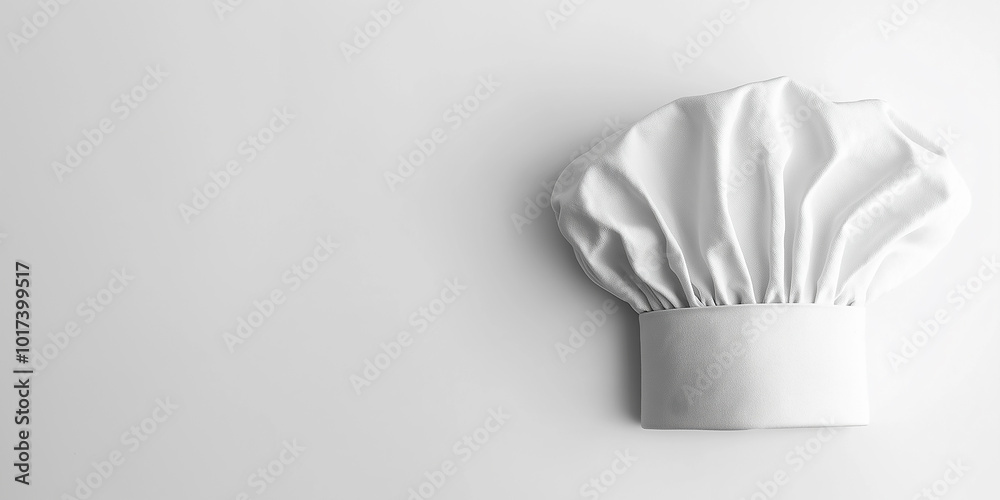 Classic white chef hat lying on empty background Classic white chef hat lying on empty background