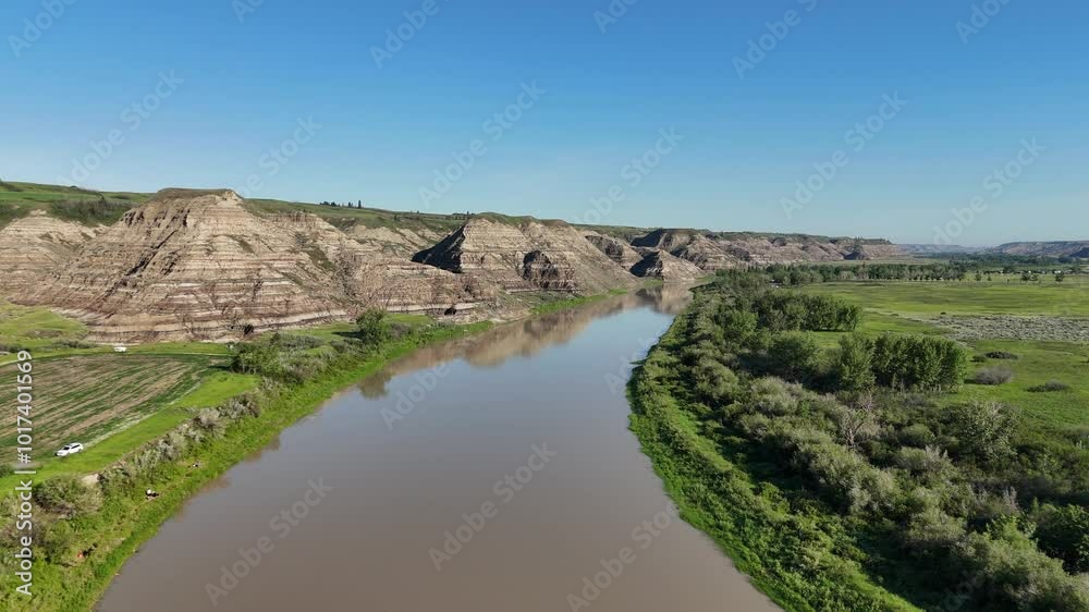 Aerial view of the Red Deer River valley in Alberta's badlands. Aerial view of the Red Deer River valley in Alberta's badlands.