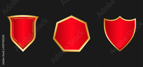 Golden Shield and Emblem Icons for Security and Defense

