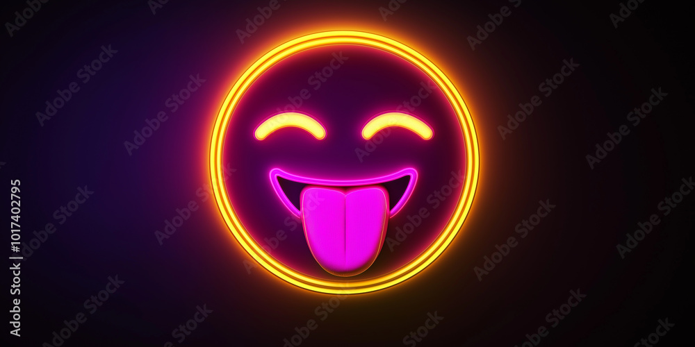Neon sign showing sticking out tongue smiley face emoticon Neon sign showing sticking out tongue smiley face emoticon