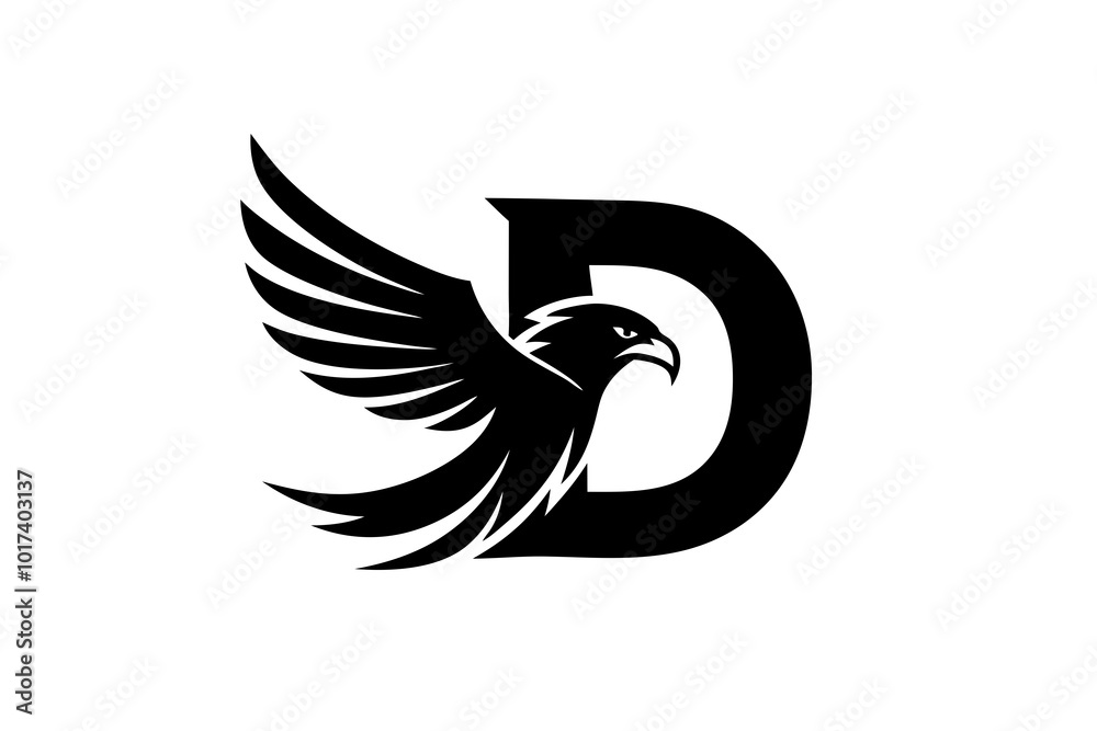 Fototapeta premium Minimal Eagle and Letter D Logo Design on White Background