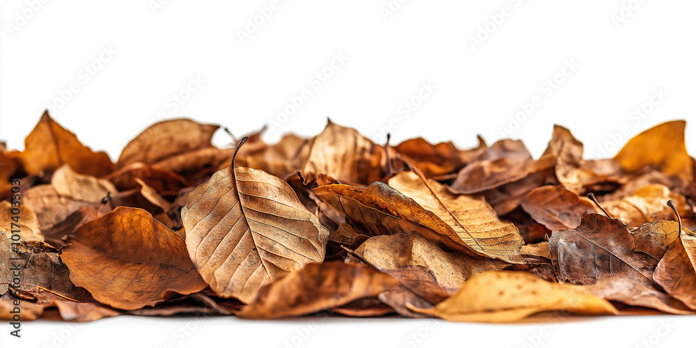 Autumn leaves forming a line on a white background Autumn leaves forming a line on a white background