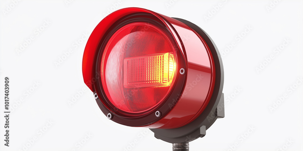Red warning light blinking and signaling danger on white background Red warning light blinking and signaling danger on white background