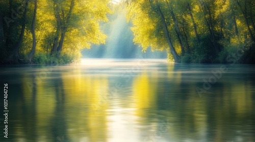 Sunlight Through Trees Reflecting on the River