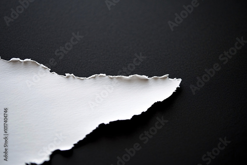 torn white paper on black background  - minimalist textured abstract design concept photo