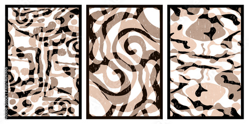 Set of 3 Abstract illustration in vintage style. For use in graphics, for wall decor.