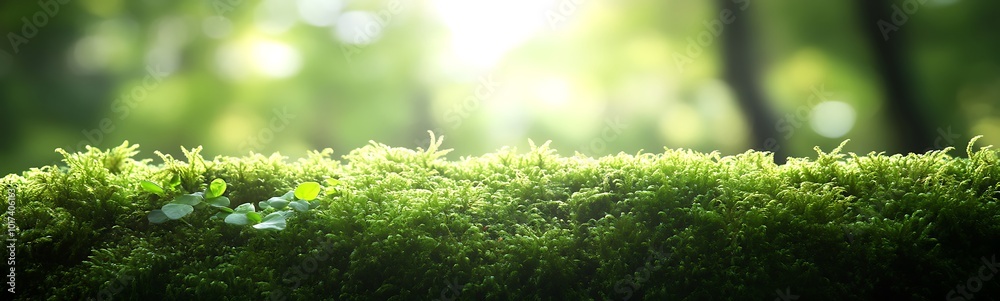 A close-up view of vibrant green moss under soft sunlight, highlighting the tranquility and beauty of a natural forest environment. A close-up view of vibrant green moss under soft sunlight, highlighting the tranquility and beauty of a natural forest environment.