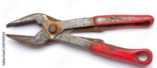 Vintage Red Handled Pliers Isolated on White Background photo