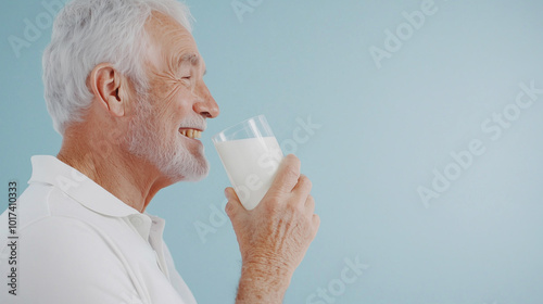 Senior Man Enjoying Milk: A...