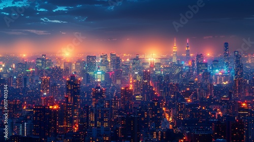 Wallpaper Mural Urban Night Scene: A lively cityscape with glowing lights and modern buildings capturing the essence of city nightlife and the energy of a bustling metropolis. High resolution Illustration, in the Torontodigital.ca