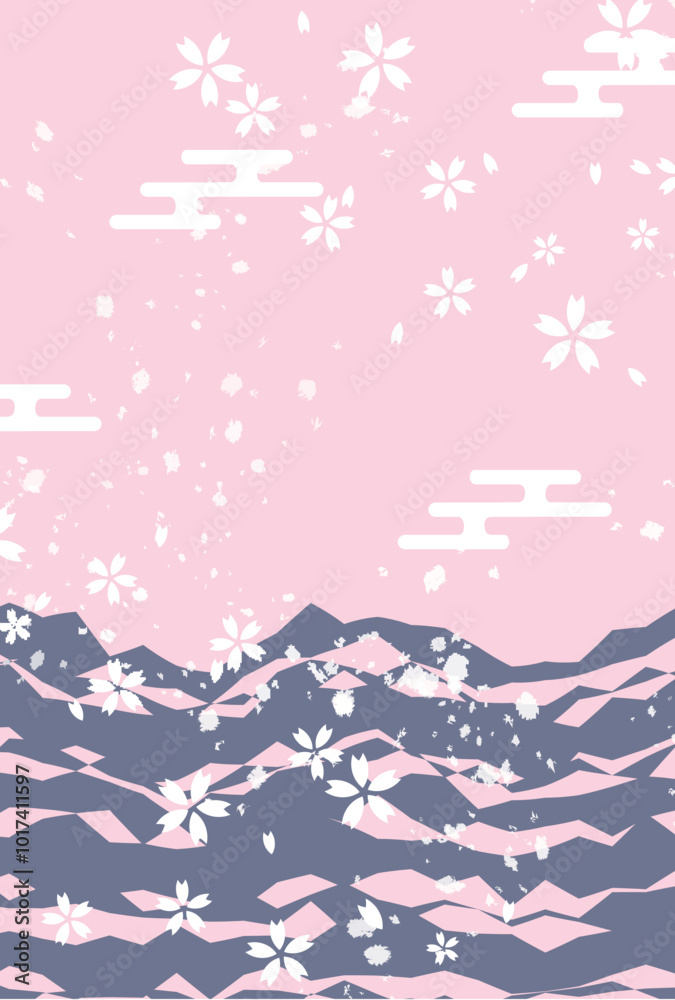 Naklejka premium 和柄 桜 年賀状 背景 