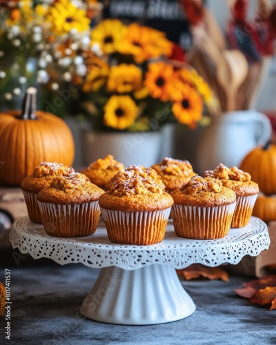 Homemade pumpkin muffins baked in a kitchen for a festive occasion