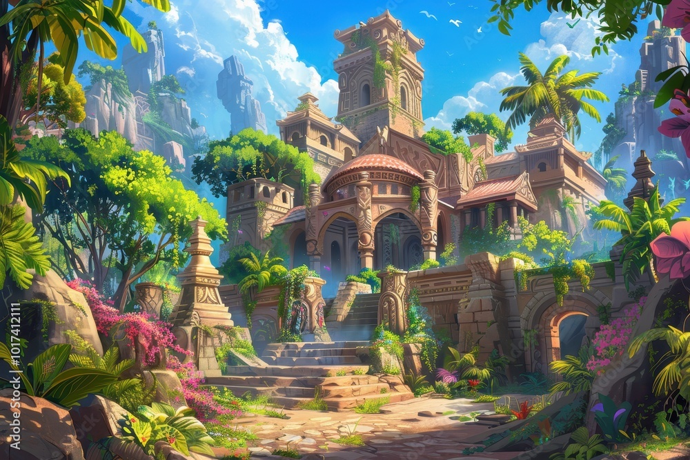 Obraz premium Ancient Stone Temple in Lush Tropical Jungle