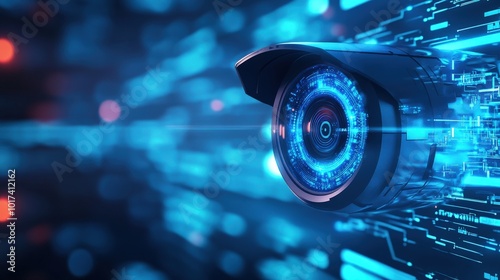 cctv security camera system with motion detection and face recognition surveillance technology concept