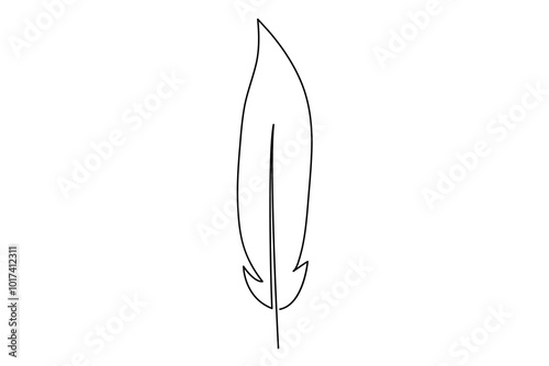 Elegant minimalist one line feather drawing in black and white for modern decor 