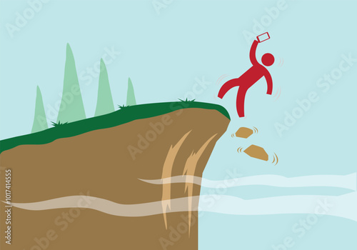 Selfie-related Death or injury concept. Editable Clip Art.