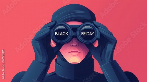 Secret agent using night vision goggles, stealthy operation, flat design illustration