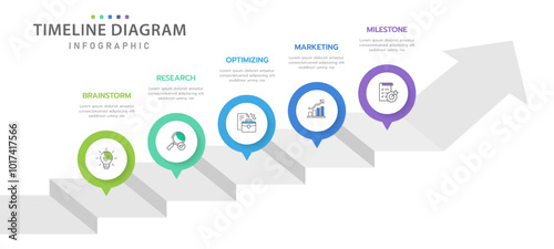 Infographic template for business concept. 5 Steps Modern Timeline diagram with arrow and topic, presentation vector infographic timeline design layout. photo