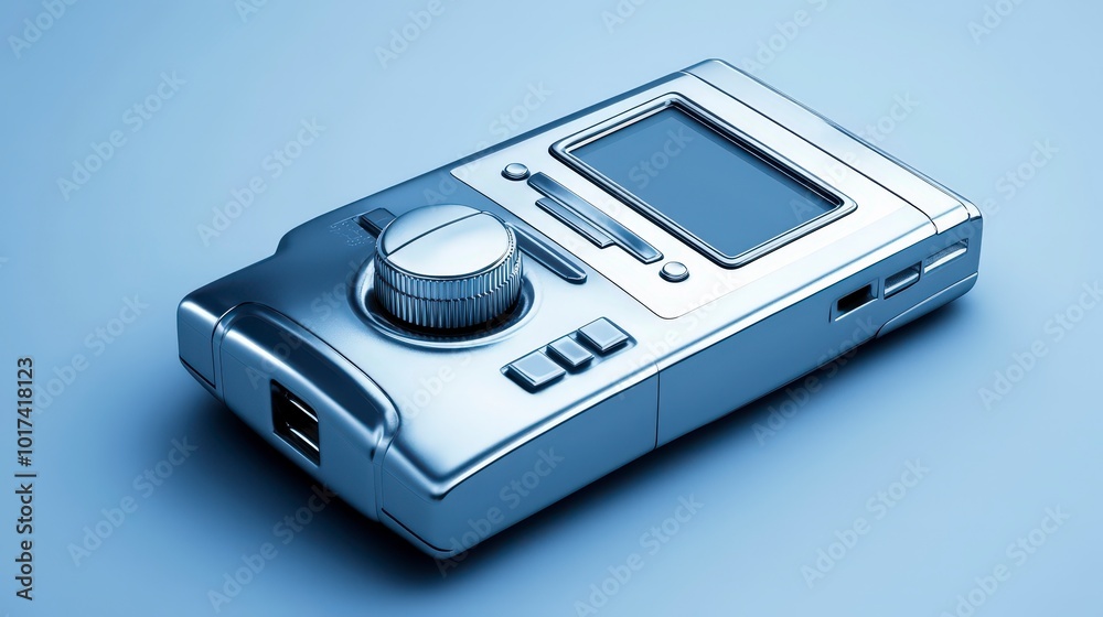 Fototapeta premium Sleek silver handheld electronic device with large knob and screen display
