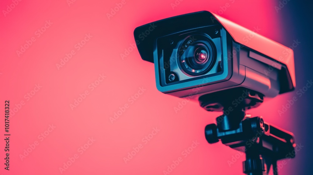 Surveillance camera with modern design on vibrant pink background Surveillance camera with modern design on vibrant pink background