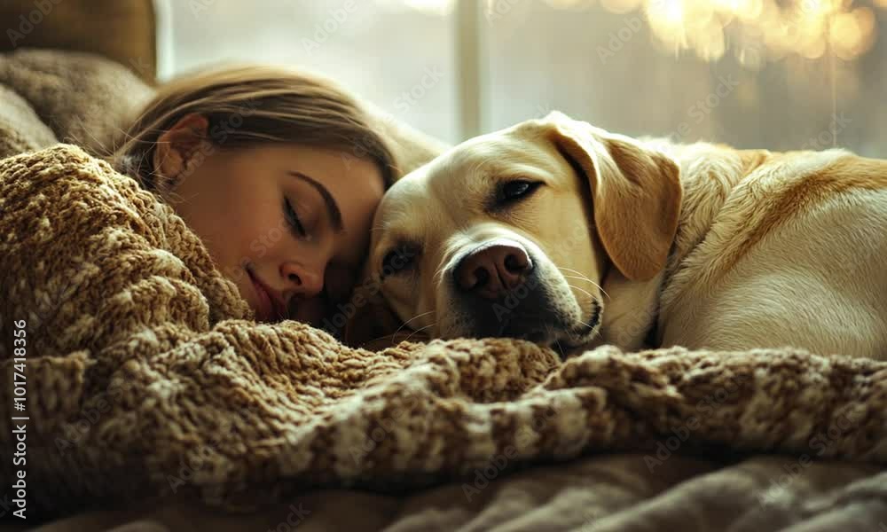 Girl and Dog Napping Together