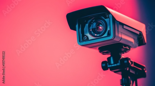 Surveillance camera with modern design on vibrant pink background