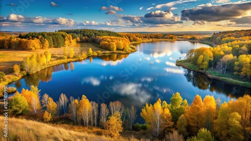 Autumn lake on Central Russian upland with a tilted angle photo