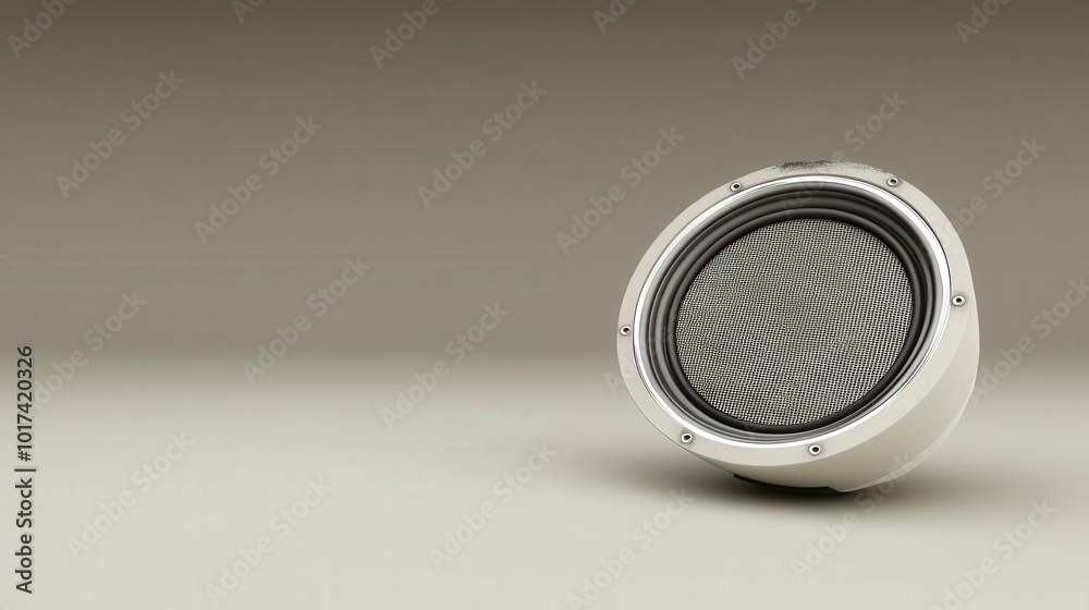 Modern audio speaker with minimalist design on neutral background Modern audio speaker with minimalist design on neutral background