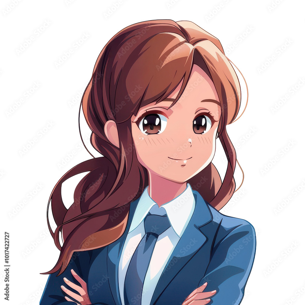 Charming anime girl in a crisp business suit, exuding confidence, stands against a clean background ready for success. Charming anime girl in a crisp business suit, exuding confidence, stands against a clean background ready for success.