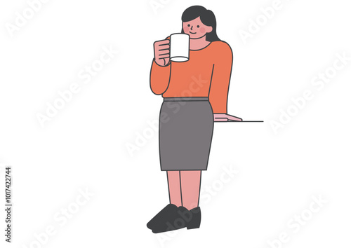 コーヒーで一息ついている女性