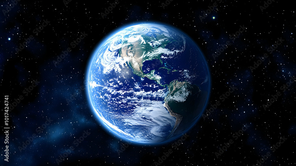 Obraz premium Planet Earth Shines Brightly Against a Vast Expanse of Twinkling Stars