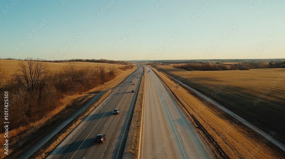 Aerial View of Open Highway with Scenic Landscape Aerial View of Open Highway with Scenic Landscape