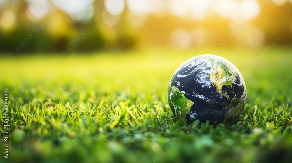 Idyllic Earth Globe Nestled in Lush Green Grass Field Under Warm Sunlight Idyllic Earth Globe Nestled in Lush Green Grass Field Under Warm Sunlight