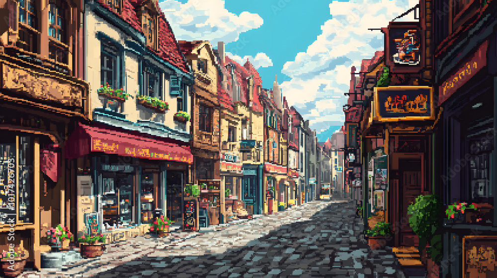 Naklejka premium Market Streets pixel art