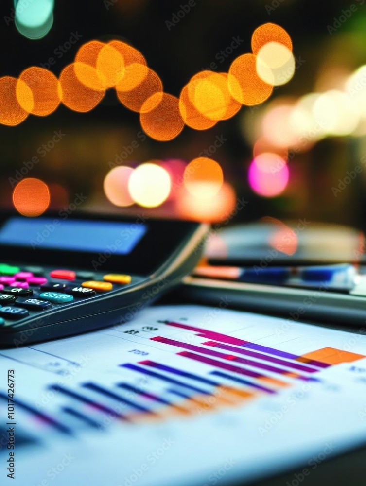 A close-up view of a calculator on financial graphs, ideal for depicting business analysis and data evaluation. A close-up view of a calculator on financial graphs, ideal for depicting business analysis and data evaluation.