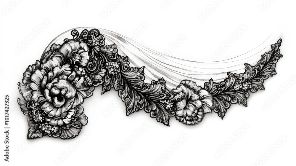 Obraz premium Intricate floral illustration with flowing leaves and elegant design elements
