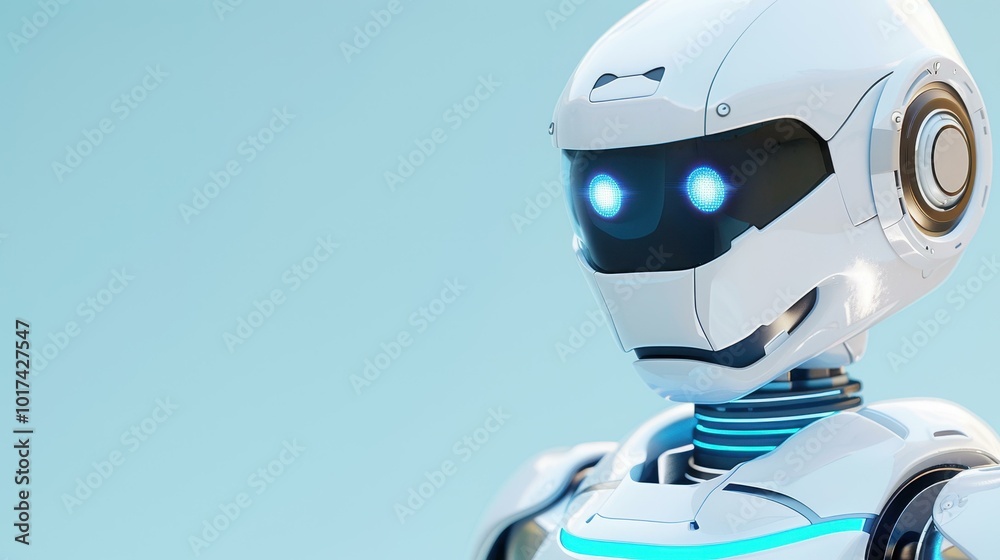 A sleek robot illuminated by neon lines, set against a vibrant blue digital backdrop, symbolizing future tech innovation. A sleek robot illuminated by neon lines, set against a vibrant blue digital backdrop, symbolizing future tech innovation.