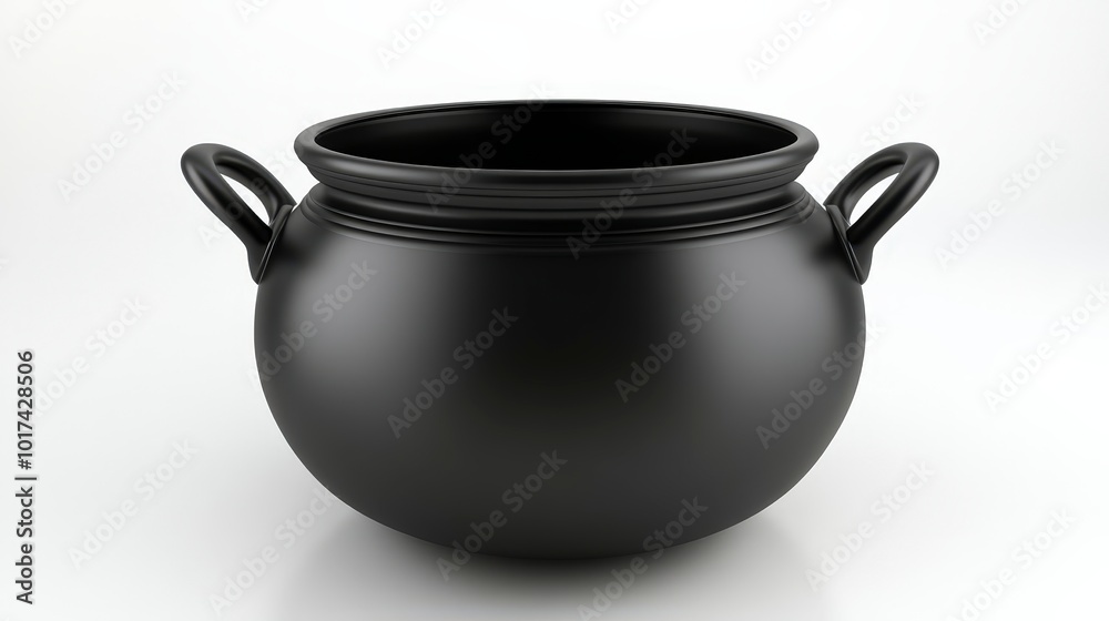 Black ceramic cooking pot with handles on white background Black ceramic cooking pot with handles on white background