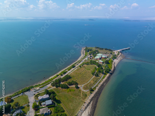 Nut Island aerial view at Quincy Bay in city of Quincy, Massachusetts MA, USA. Nut Island belongs to Boston Harbor Islands National Recreation Area.  photo